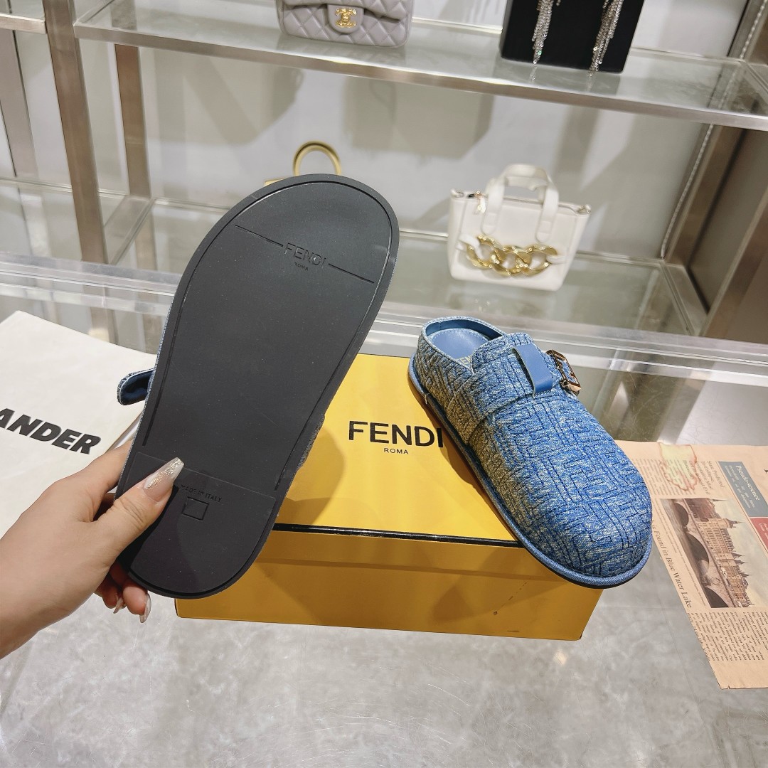 Fendi Feel Blue Denim Mules - DopestKickz