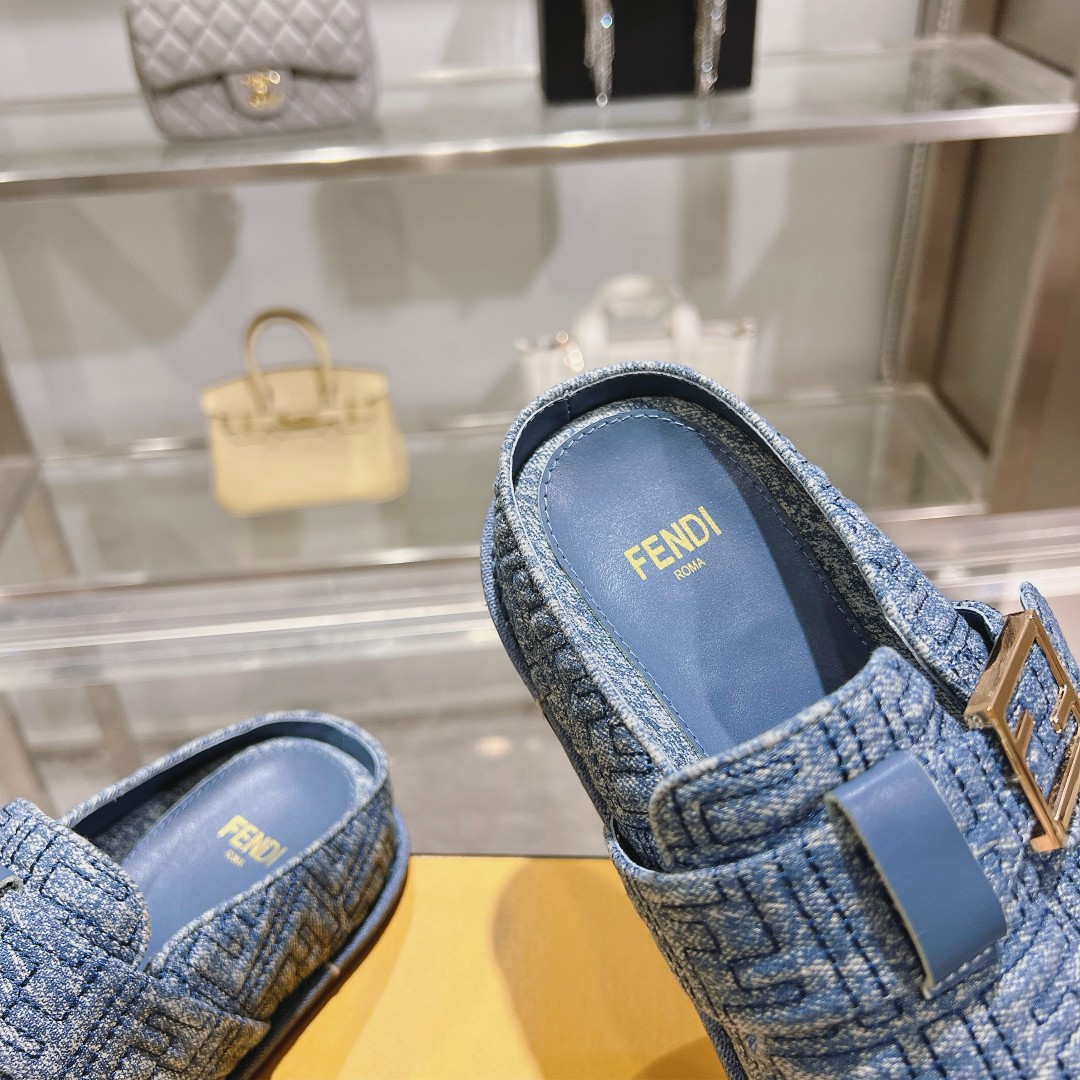 Fendi Feel Blue Denim Mules - DopestKickz