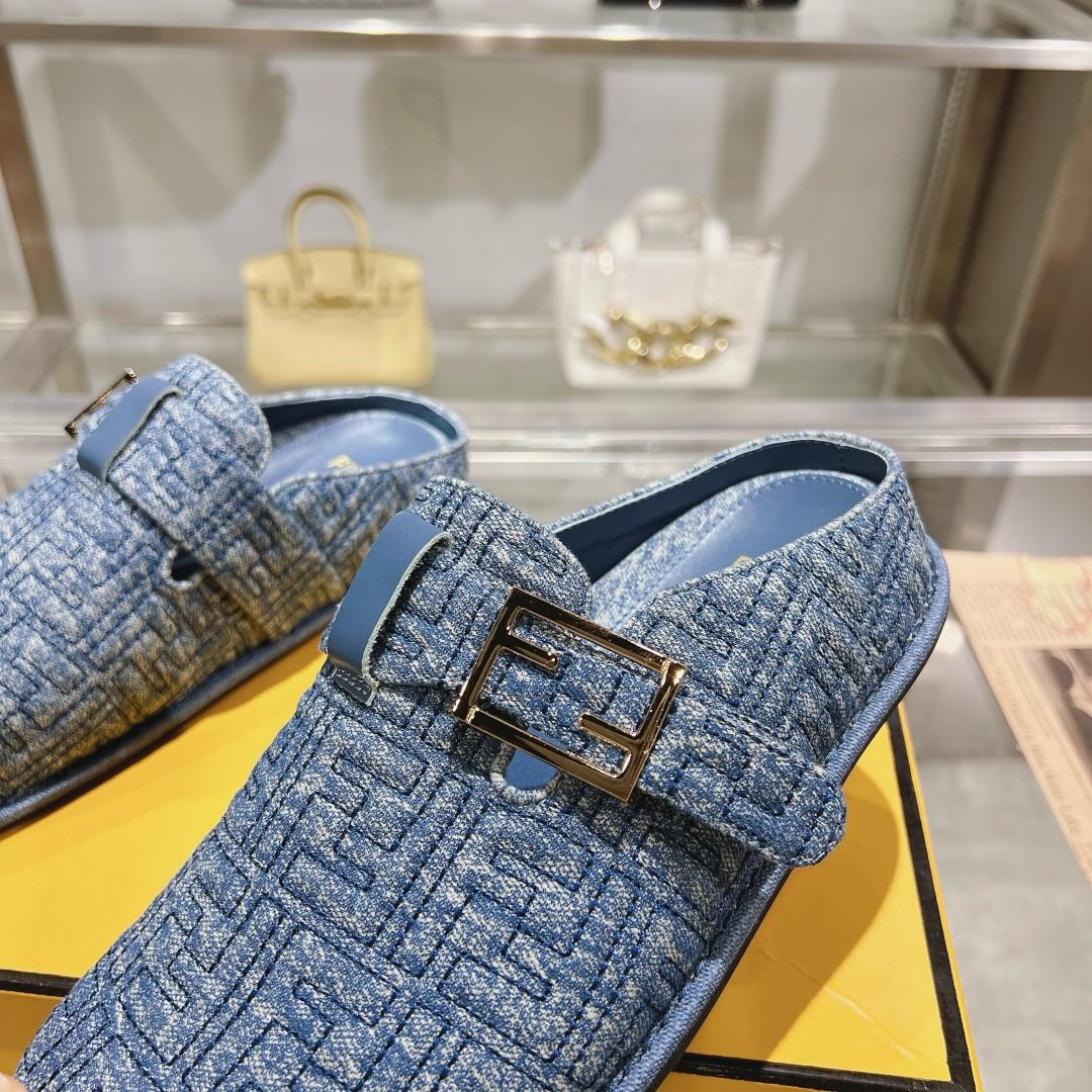 Fendi Feel Blue Denim Mules - DopestKickz
