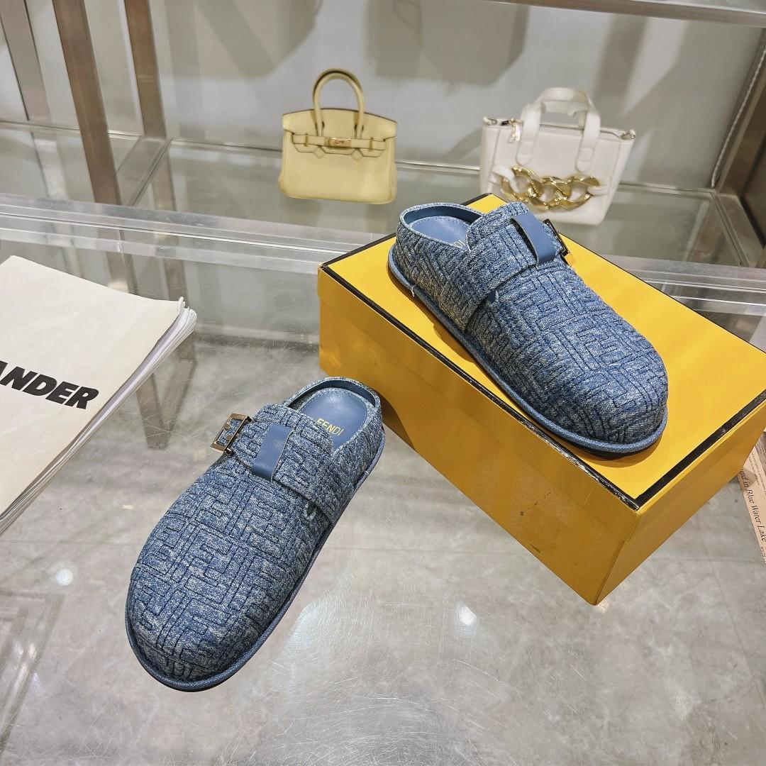 Fendi Feel Blue Denim Mules - DopestKickz