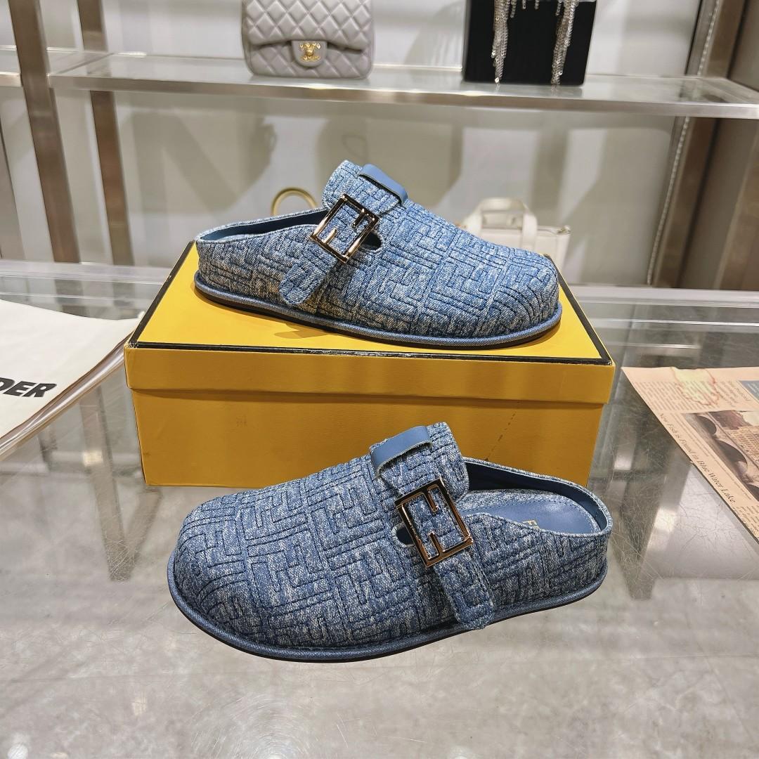Fendi Feel Blue Denim Mules - DopestKickz