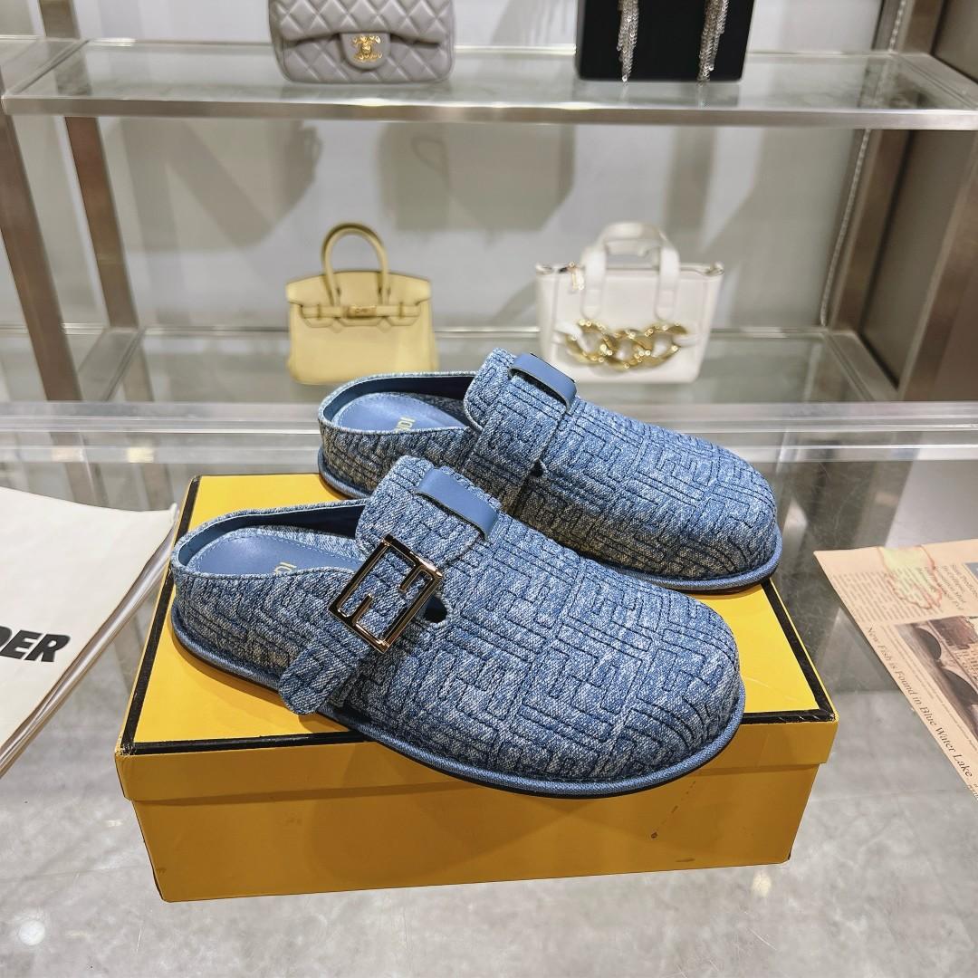 Fendi Feel Blue Denim Mules - DopestKickz