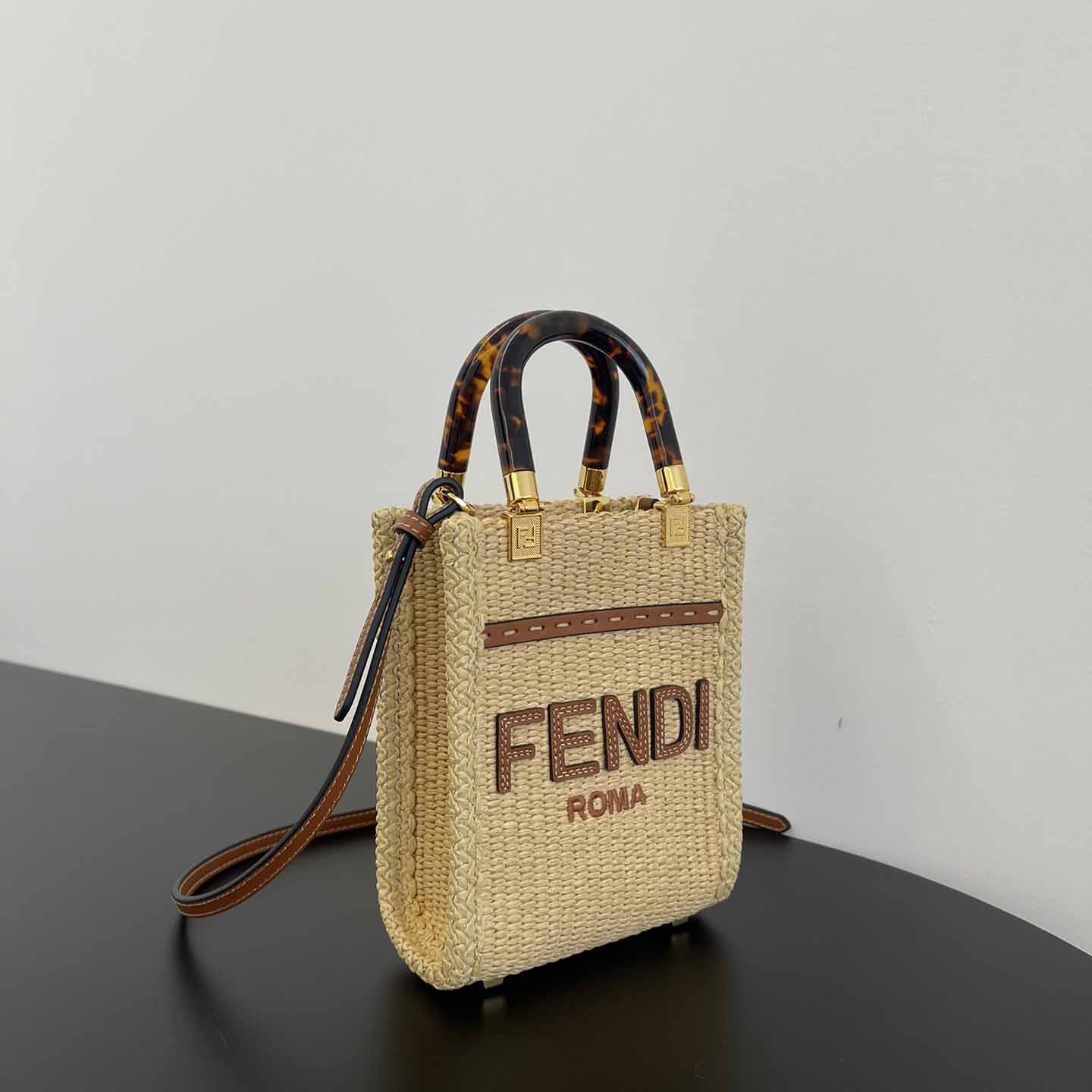 Fendi Mini Sunshine Shopper Beige Cotton Fiber Mini-bag - DopestKickz