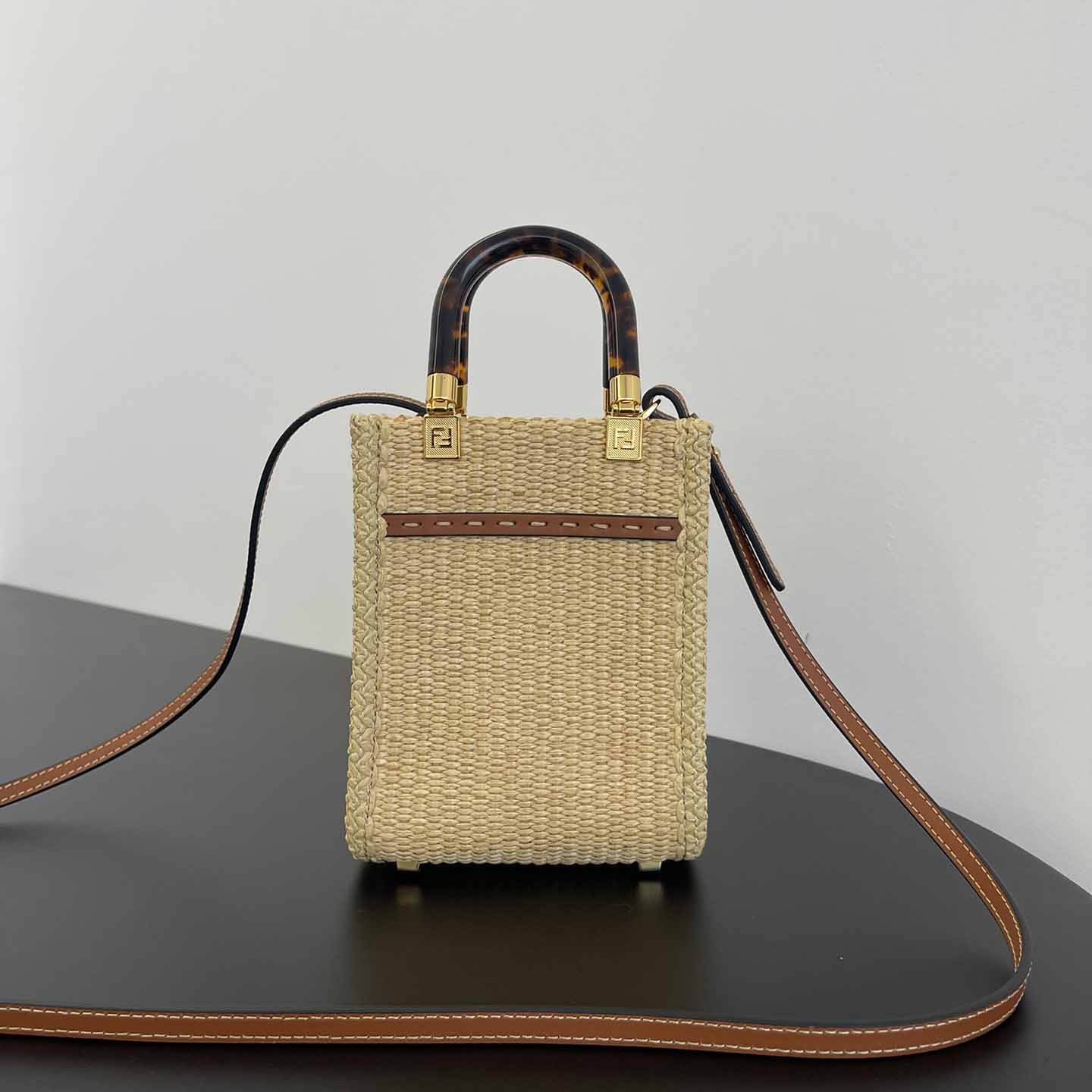 Fendi Mini Sunshine Shopper Beige Cotton Fiber Mini-bag - DopestKickz