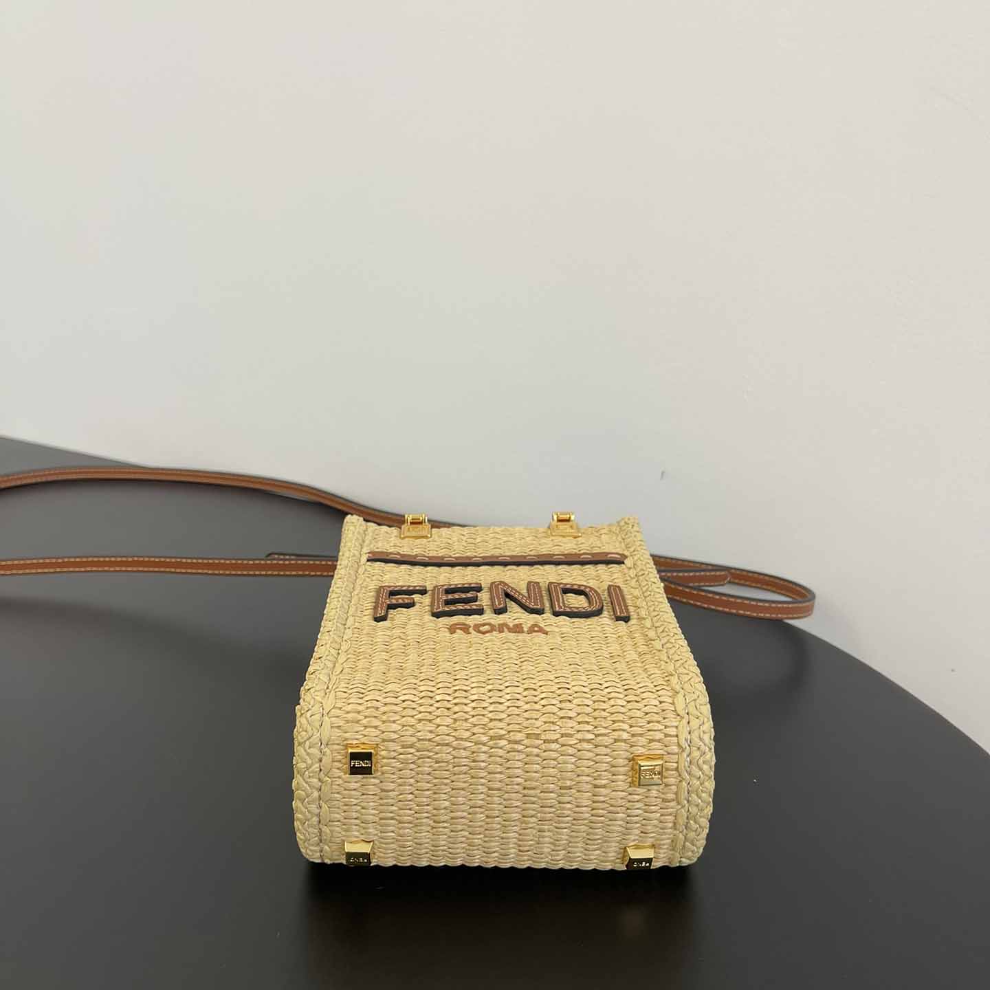Fendi Mini Sunshine Shopper Beige Cotton Fiber Mini-bag - DopestKickz