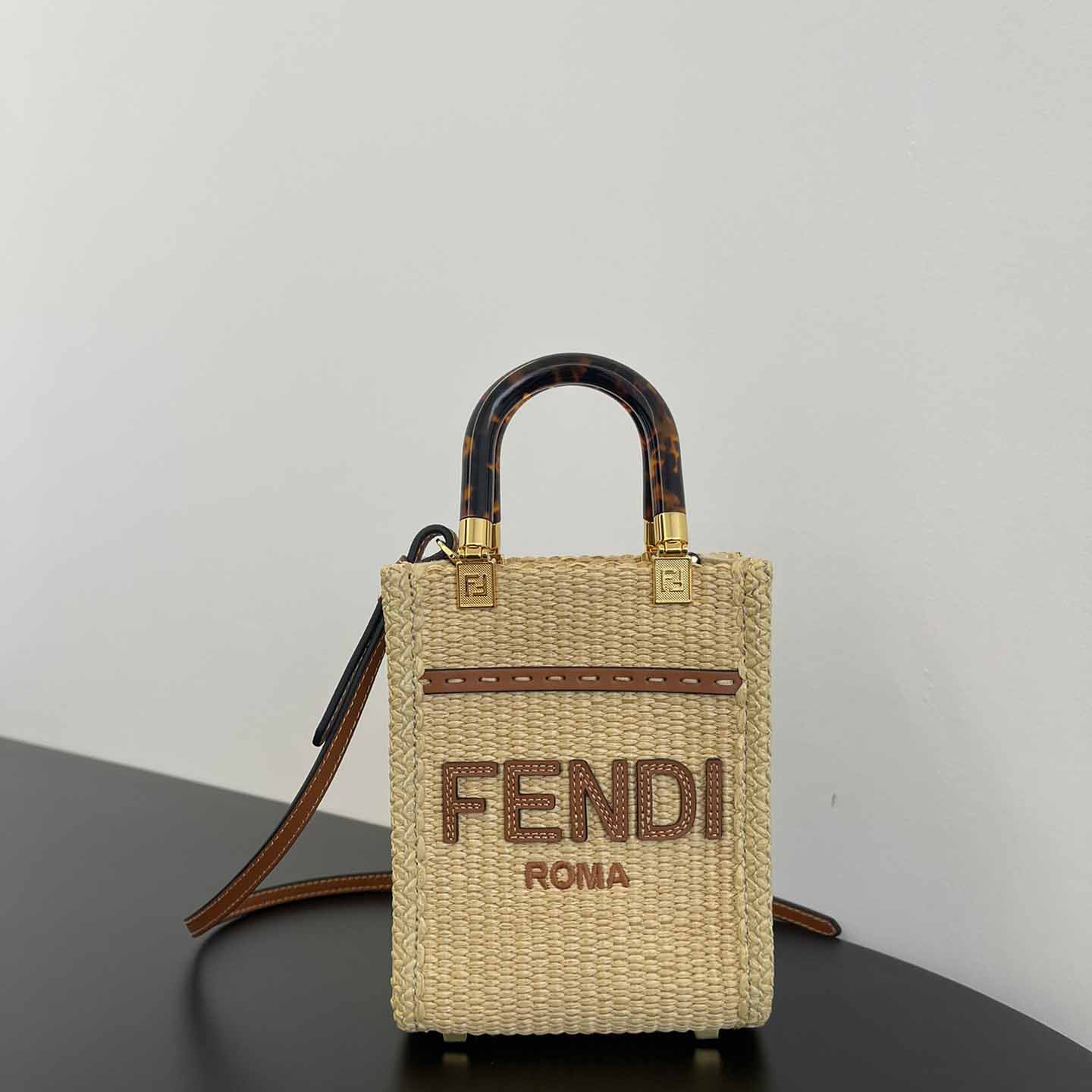 Fendi Mini Sunshine Shopper Beige Cotton Fiber Mini-bag - DopestKickz