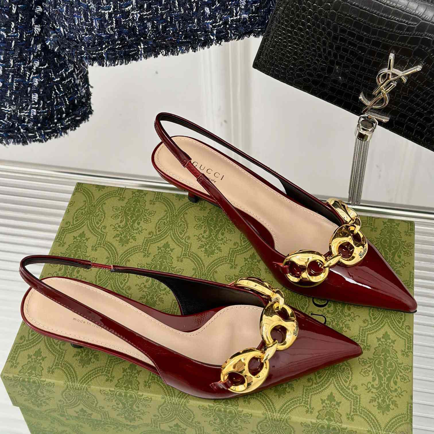 Gucci Women's Slingback With Marina Chain  - DopestKickz