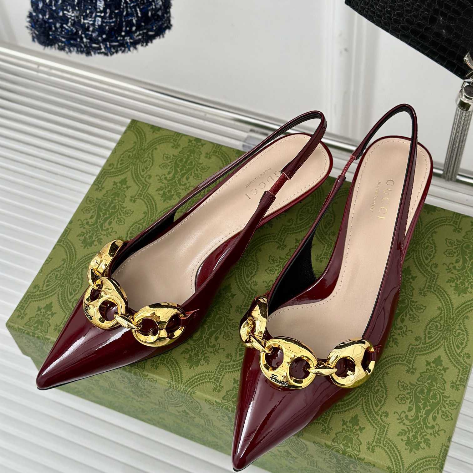 Gucci Women's Slingback With Marina Chain  - DopestKickz