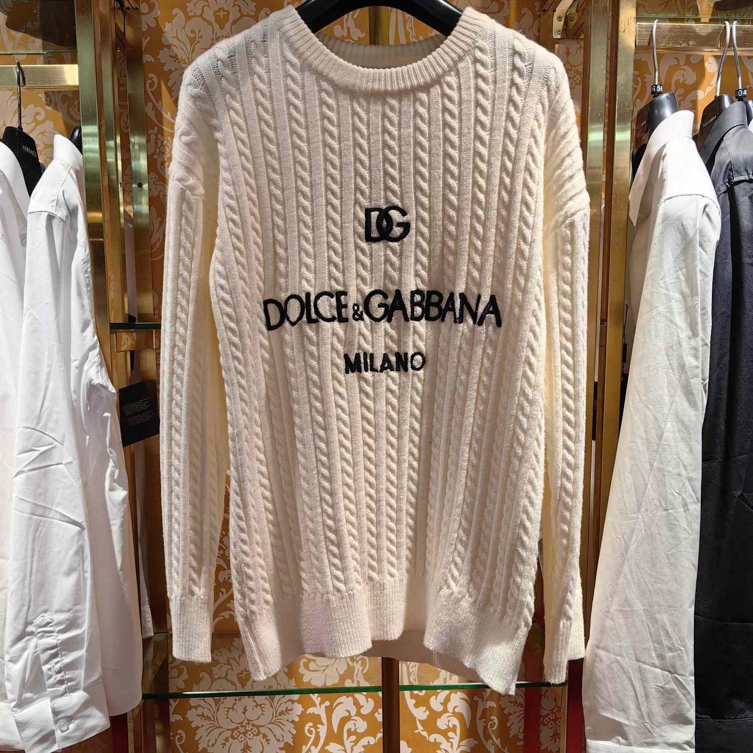 Dolce & Gabbana White Logo-embroidery Virgin Wool Jumper - DopestKickz