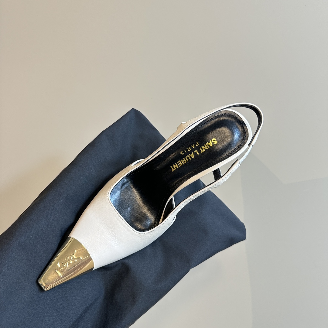 Saint Laurent Women's White Jeanne 100 Leather Slingback Pumps - DopestKickz