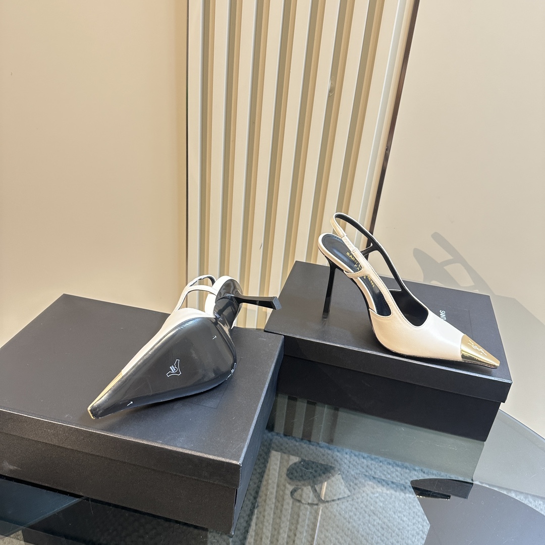 Saint Laurent Women's White Jeanne 100 Leather Slingback Pumps - DopestKickz