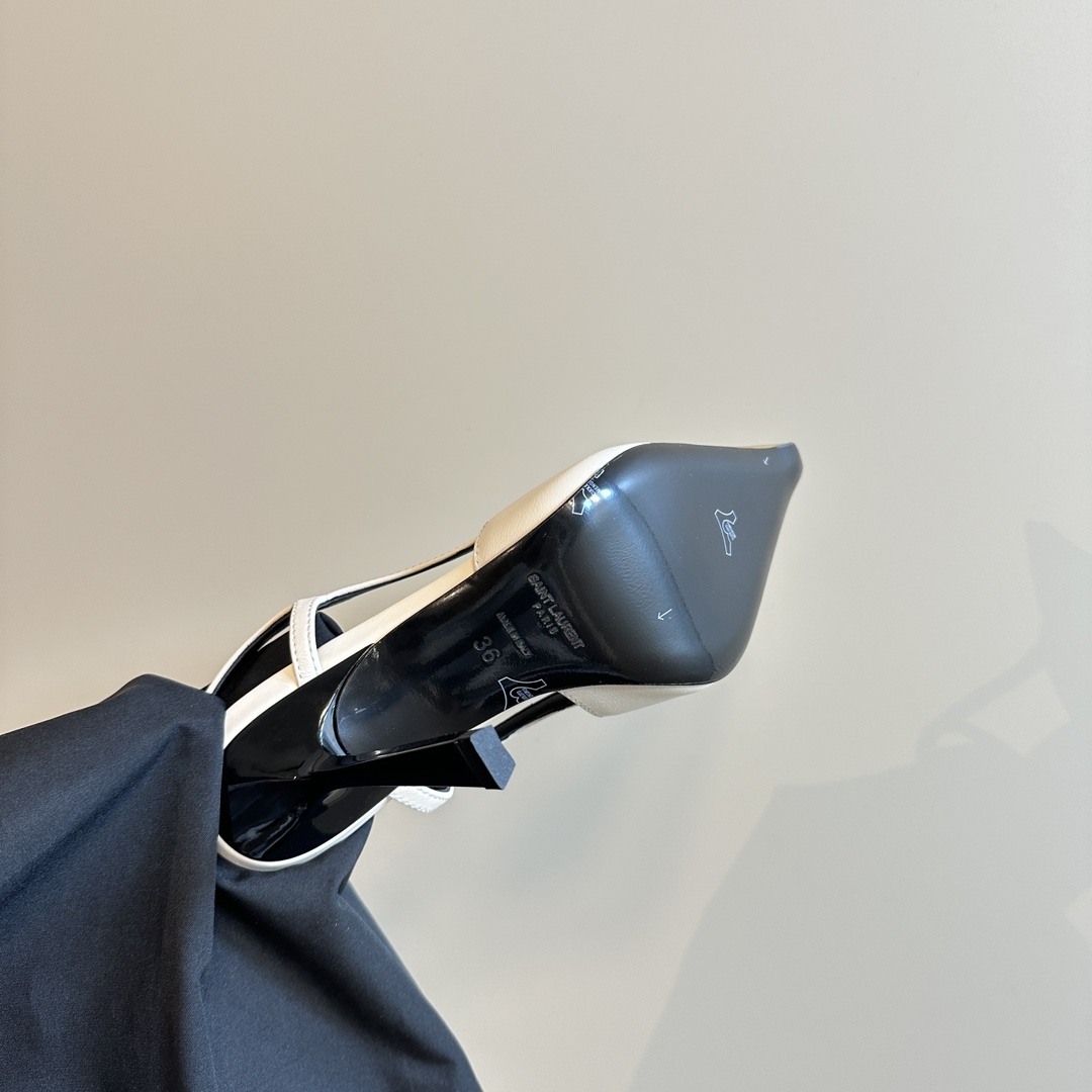 Saint Laurent Women's White Jeanne 100 Leather Slingback Pumps - DopestKickz