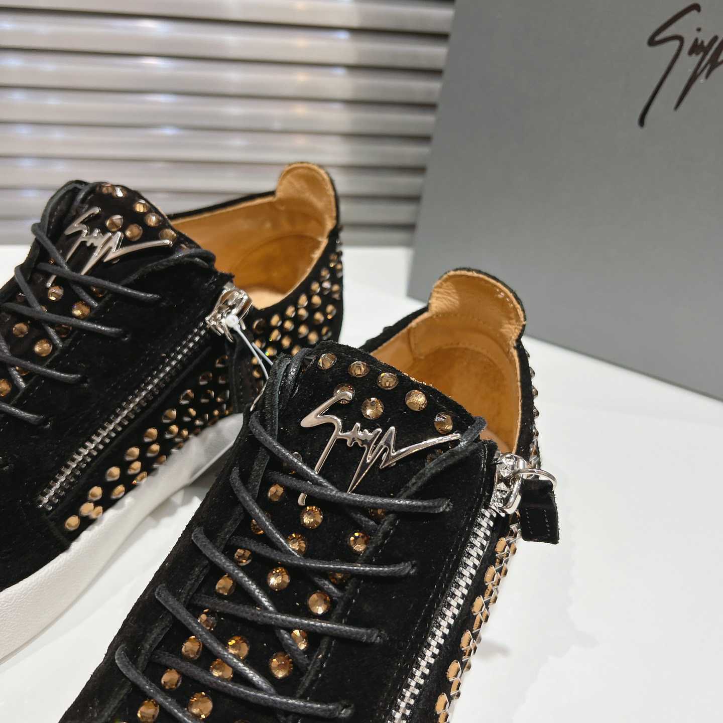 Giuseppe Zanotti Black Suede Crystal May London Sneakers - DopestKickz