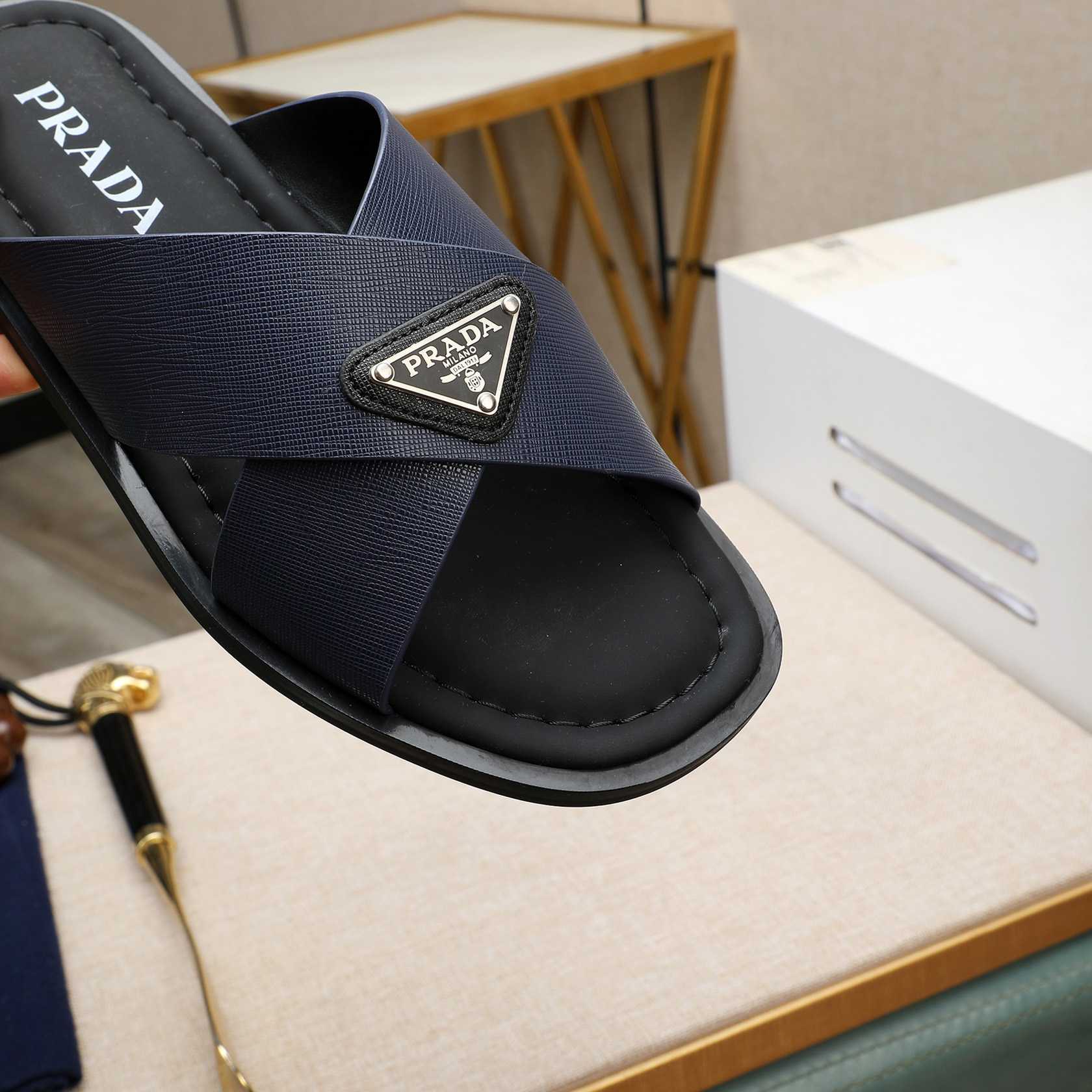 Prada Saffiano Leather Crisscross Sandals - DopestKickz