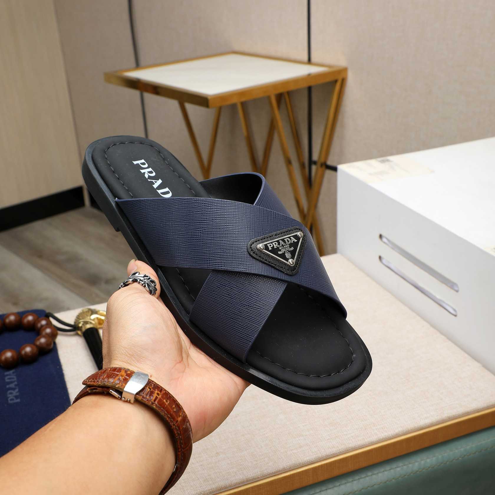 Prada Saffiano Leather Crisscross Sandals - DopestKickz