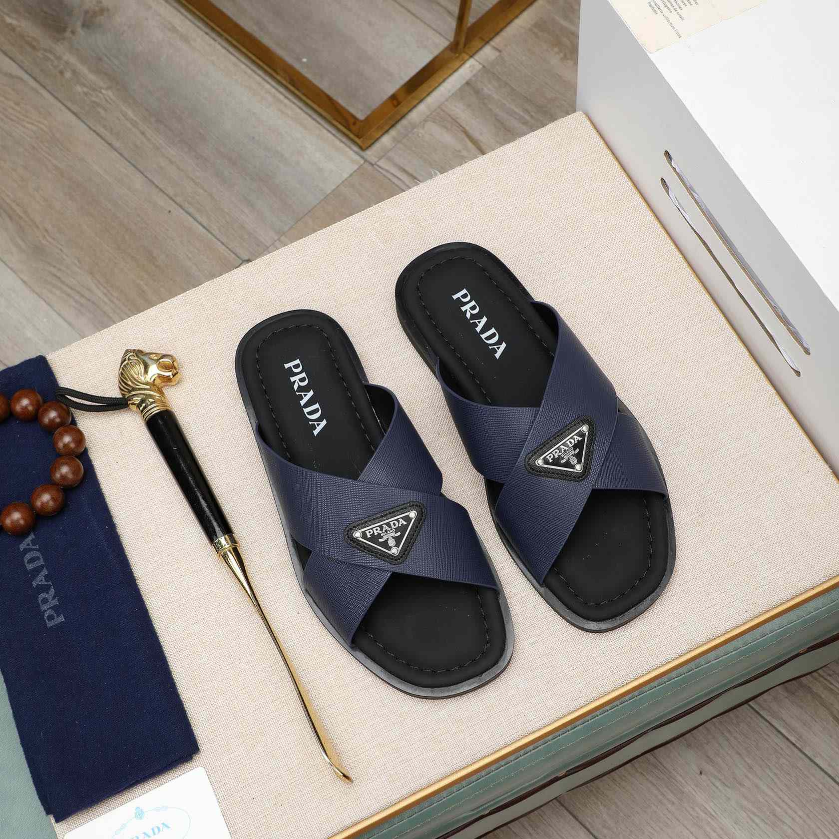 Prada Saffiano Leather Crisscross Sandals - DopestKickz