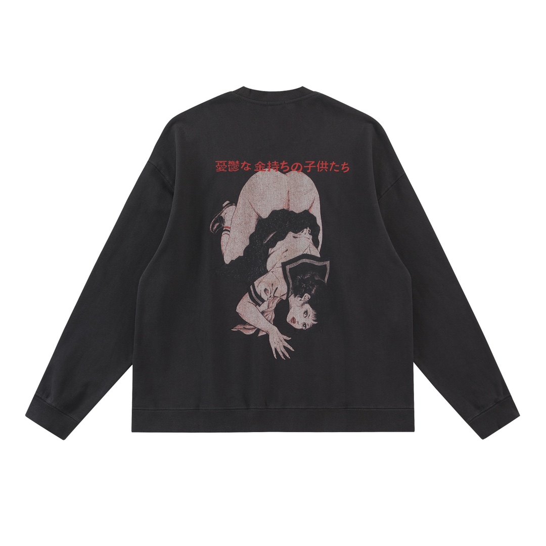 Enfants Riches Deprimes Dark Gray Bad School Girl Printed Crewneck Cotton Sweatshirt - DopestKickz
