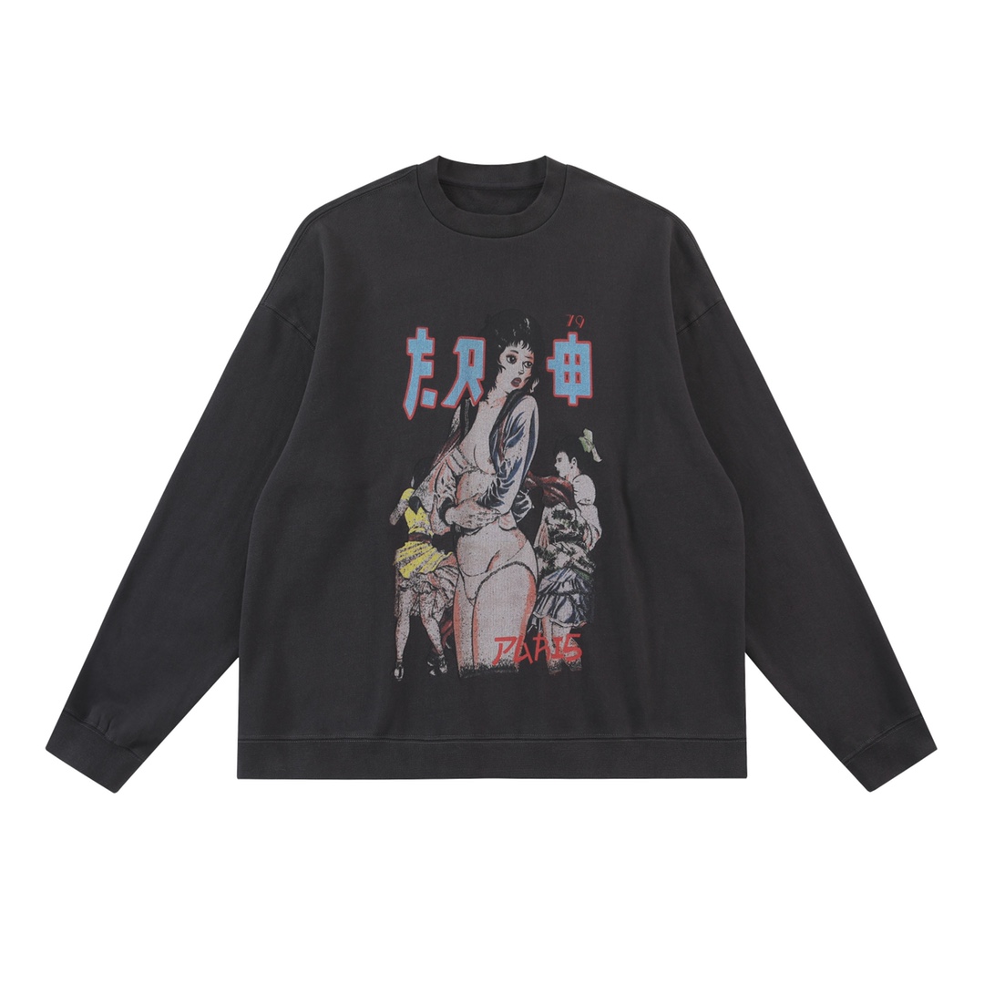 Enfants Riches Deprimes Dark Gray Bad School Girl Printed Crewneck Cotton Sweatshirt - DopestKickz