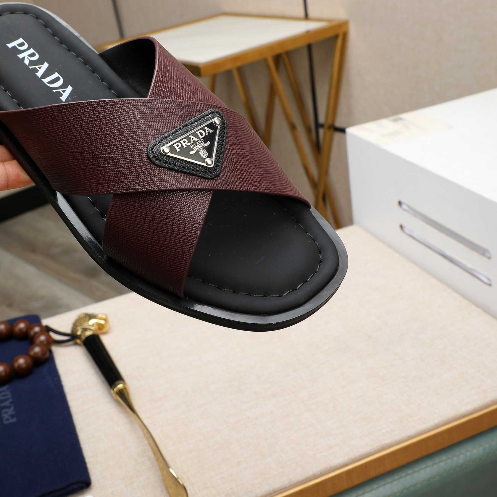 Prada Saffiano Leather Crisscross Sandals - DopestKickz