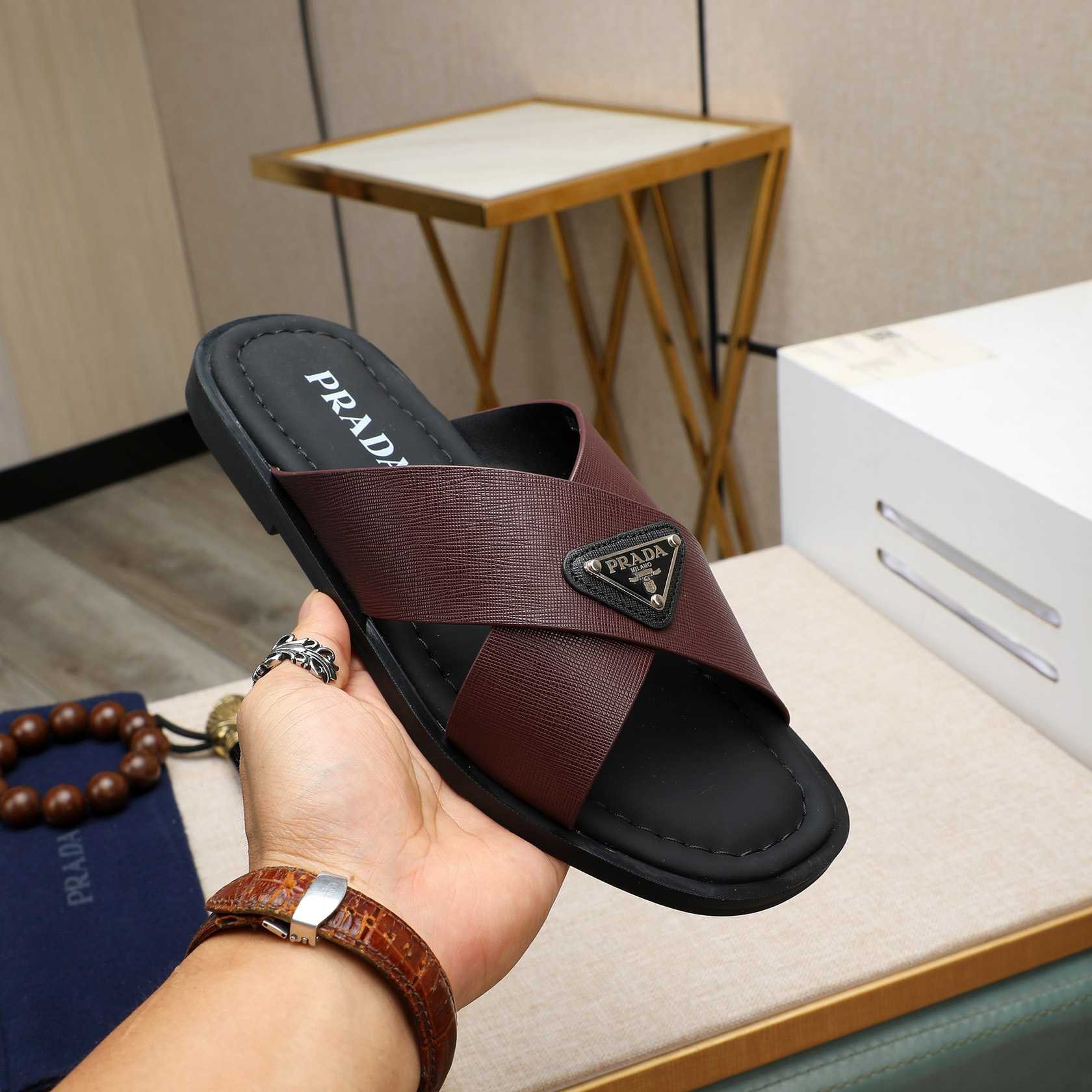 Prada Saffiano Leather Crisscross Sandals - DopestKickz