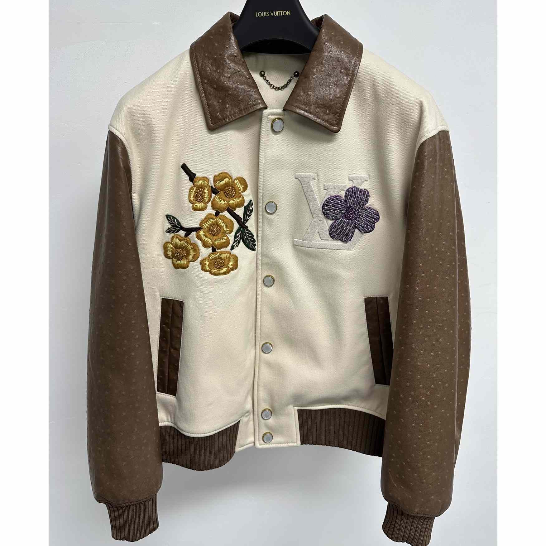 Louis Vuitton Embroidered Ostrich Varsity Jacket   1AFQLX - DopestKickz