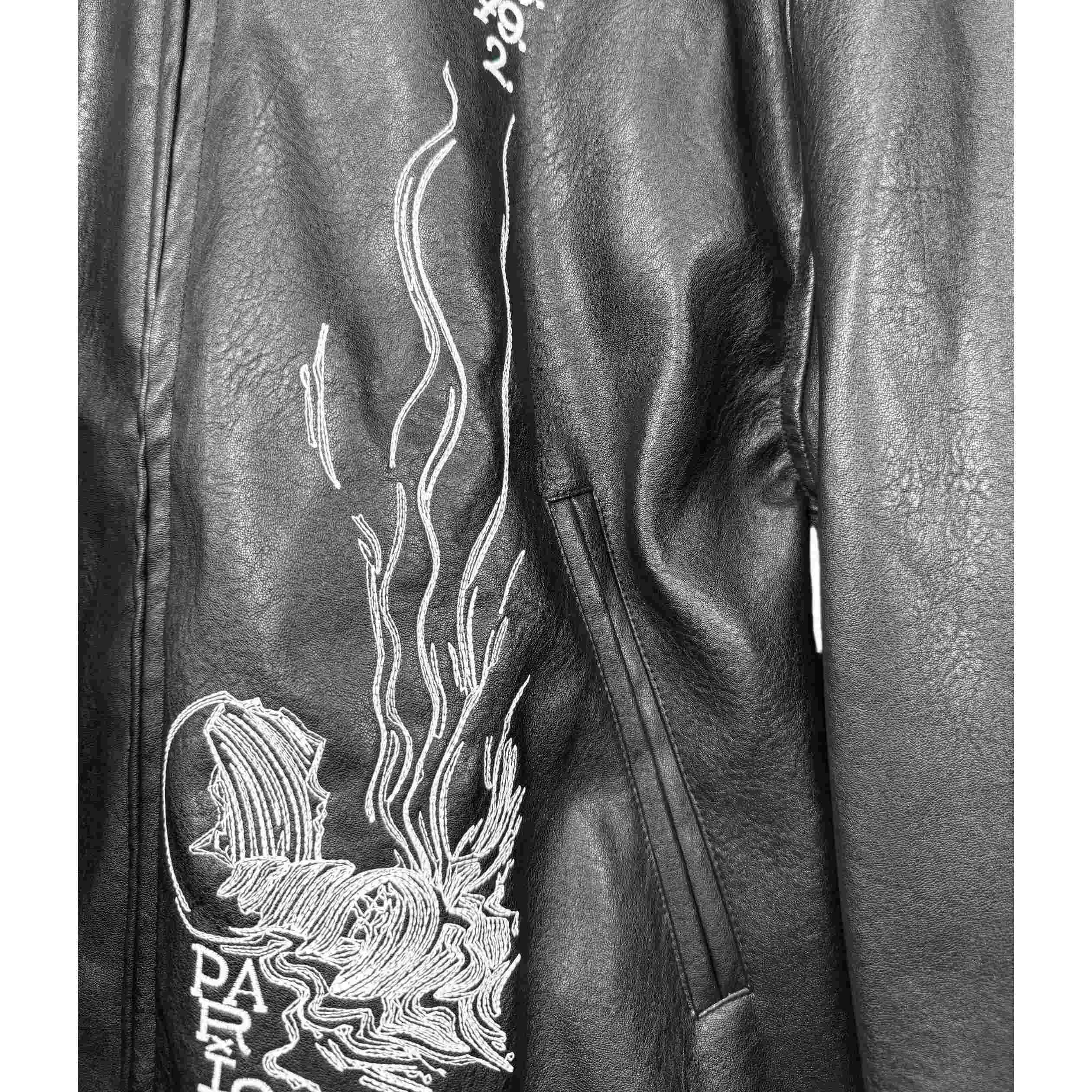 Enfants Riches Deprimes Black Mysterious Man Embroidered Leather Coat - DopestKickz