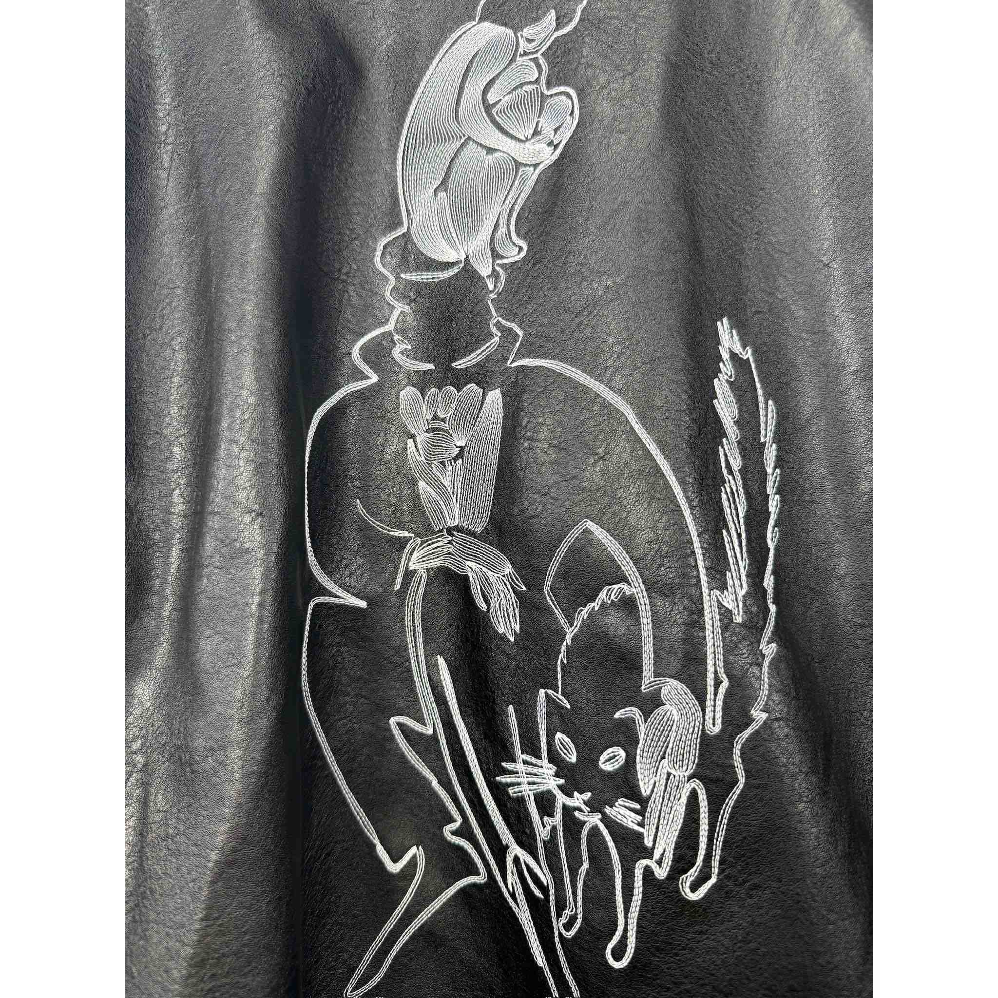 Enfants Riches Deprimes Black Mysterious Man Embroidered Leather Coat - DopestKickz