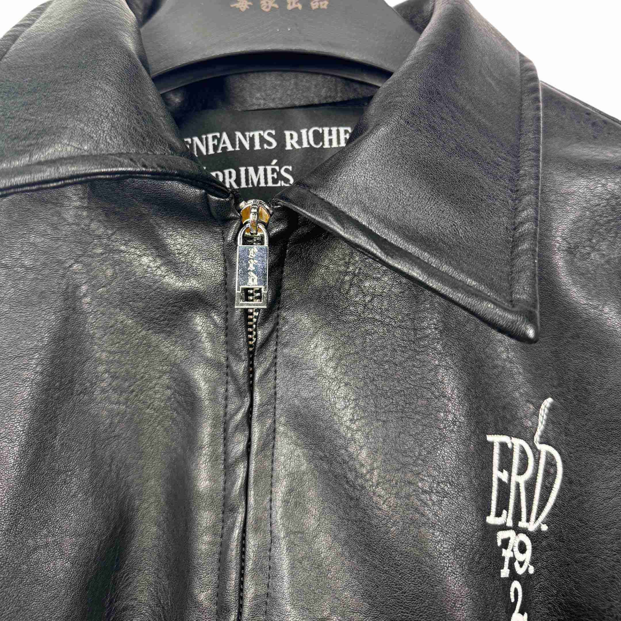 Enfants Riches Deprimes Black Mysterious Man Embroidered Leather Coat - DopestKickz