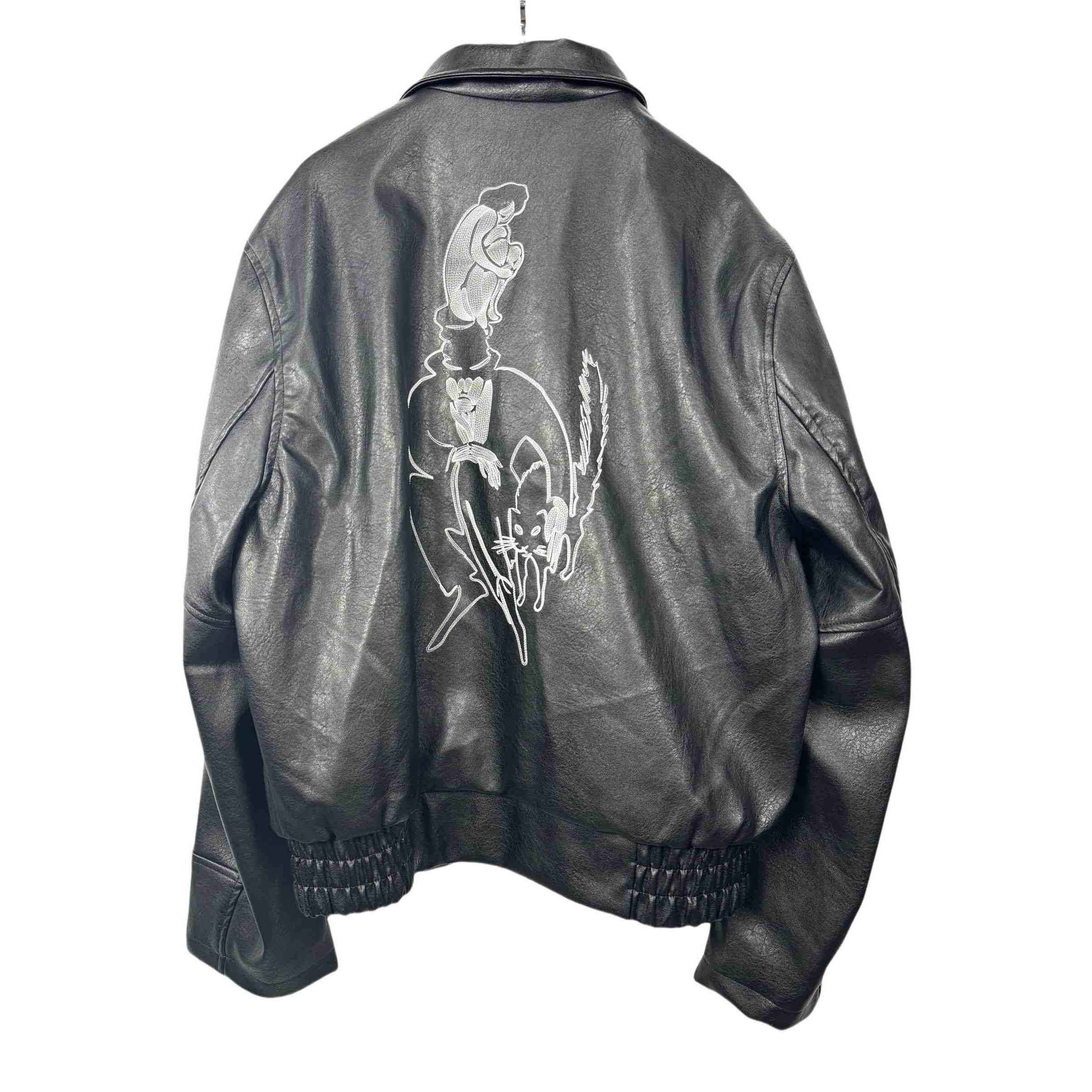 Enfants Riches Deprimes Black Mysterious Man Embroidered Leather Coat - DopestKickz