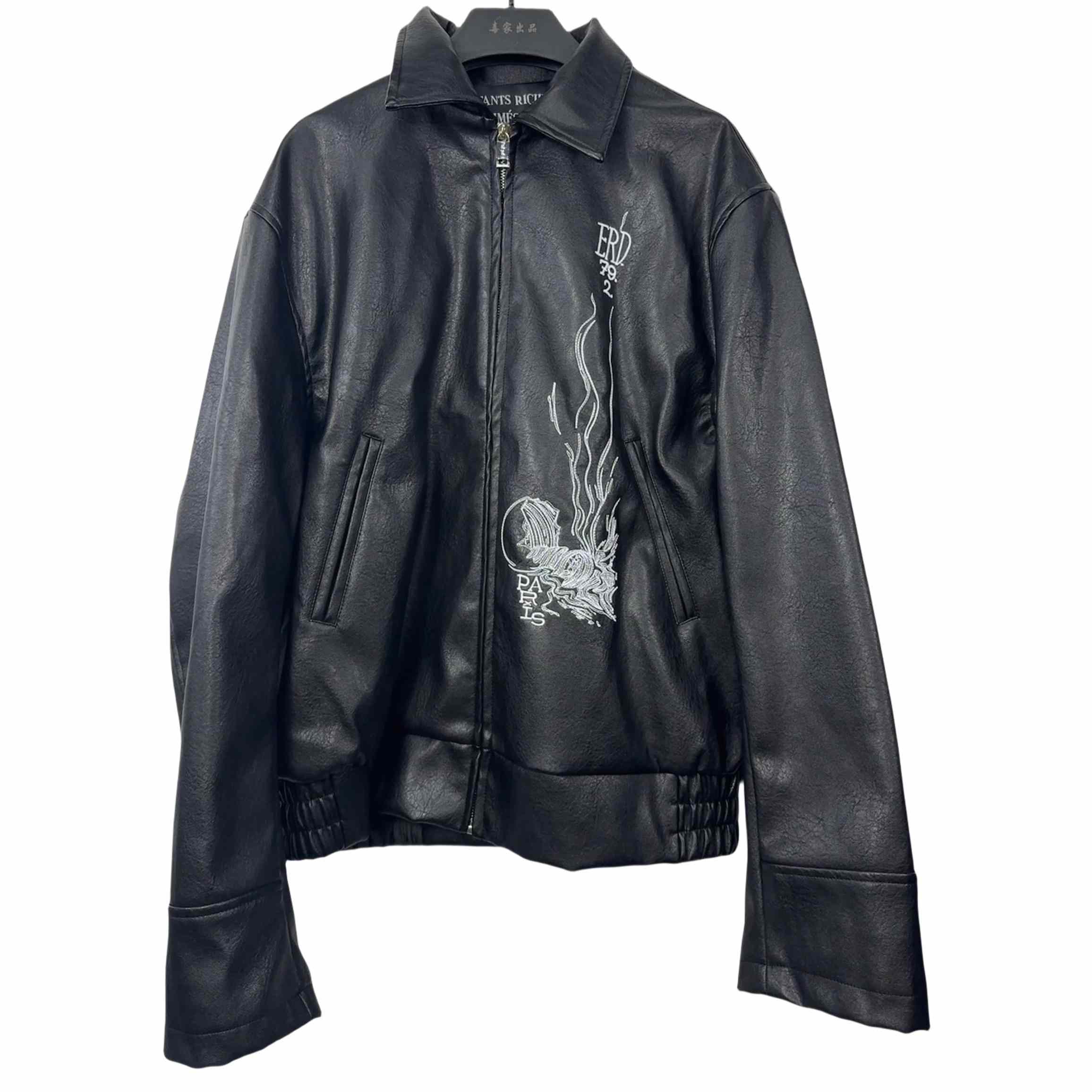 Enfants Riches Deprimes Black Mysterious Man Embroidered Leather Coat - DopestKickz