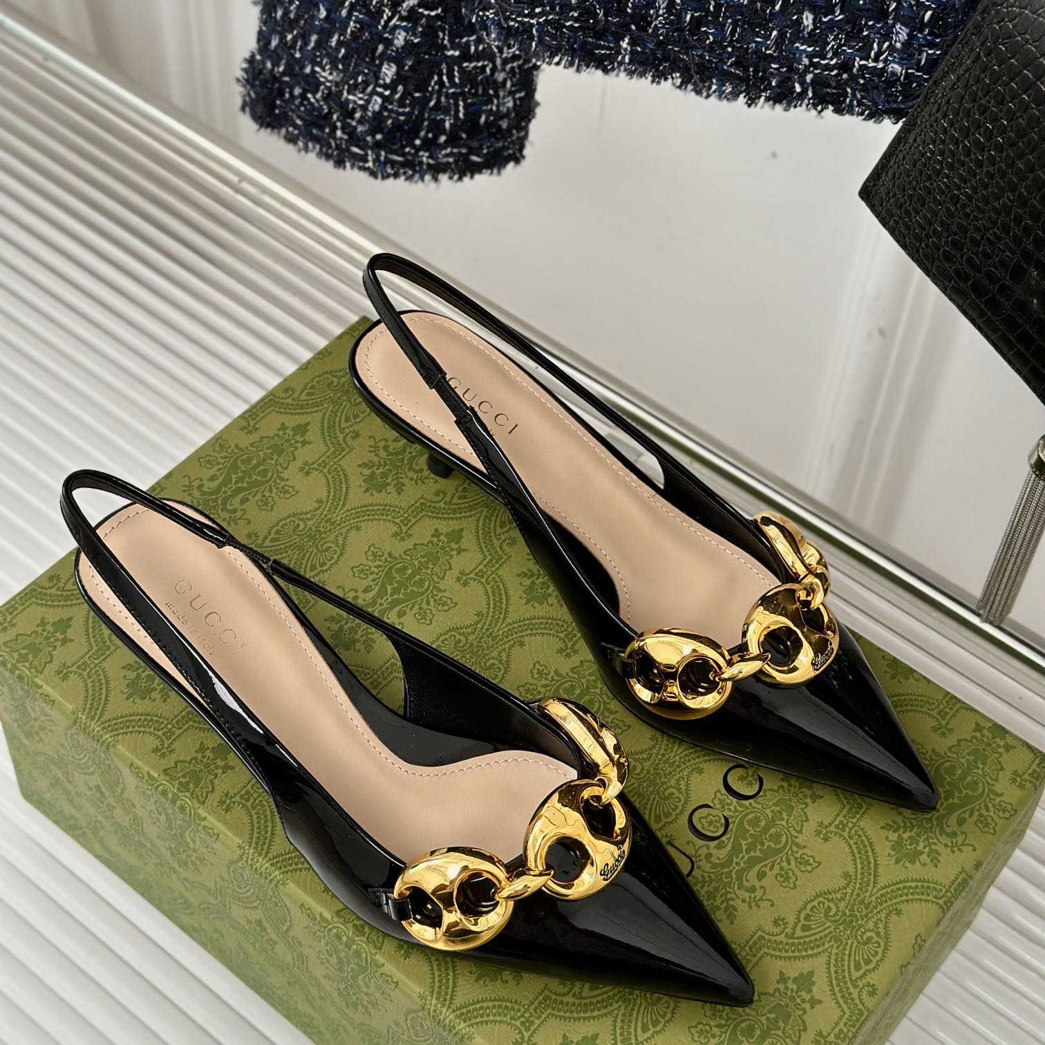 Gucci Women's Slingback With Marina Chain  - DopestKickz