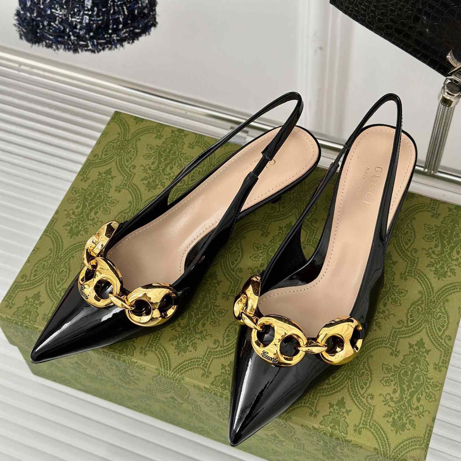 Gucci Women's Slingback With Marina Chain  - DopestKickz