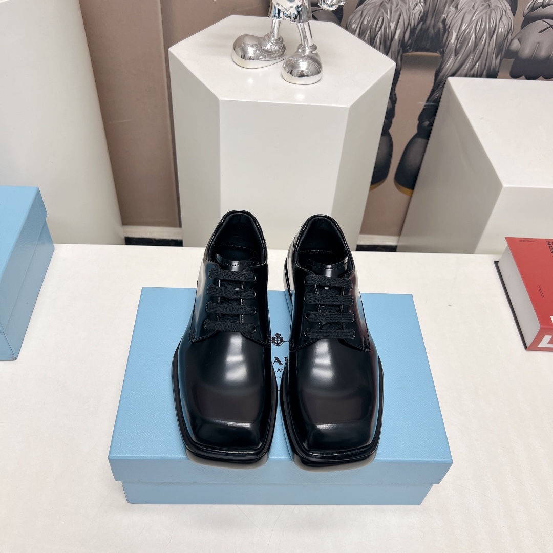 Prada Brushed Leather Derby Shoes - DopestKickz