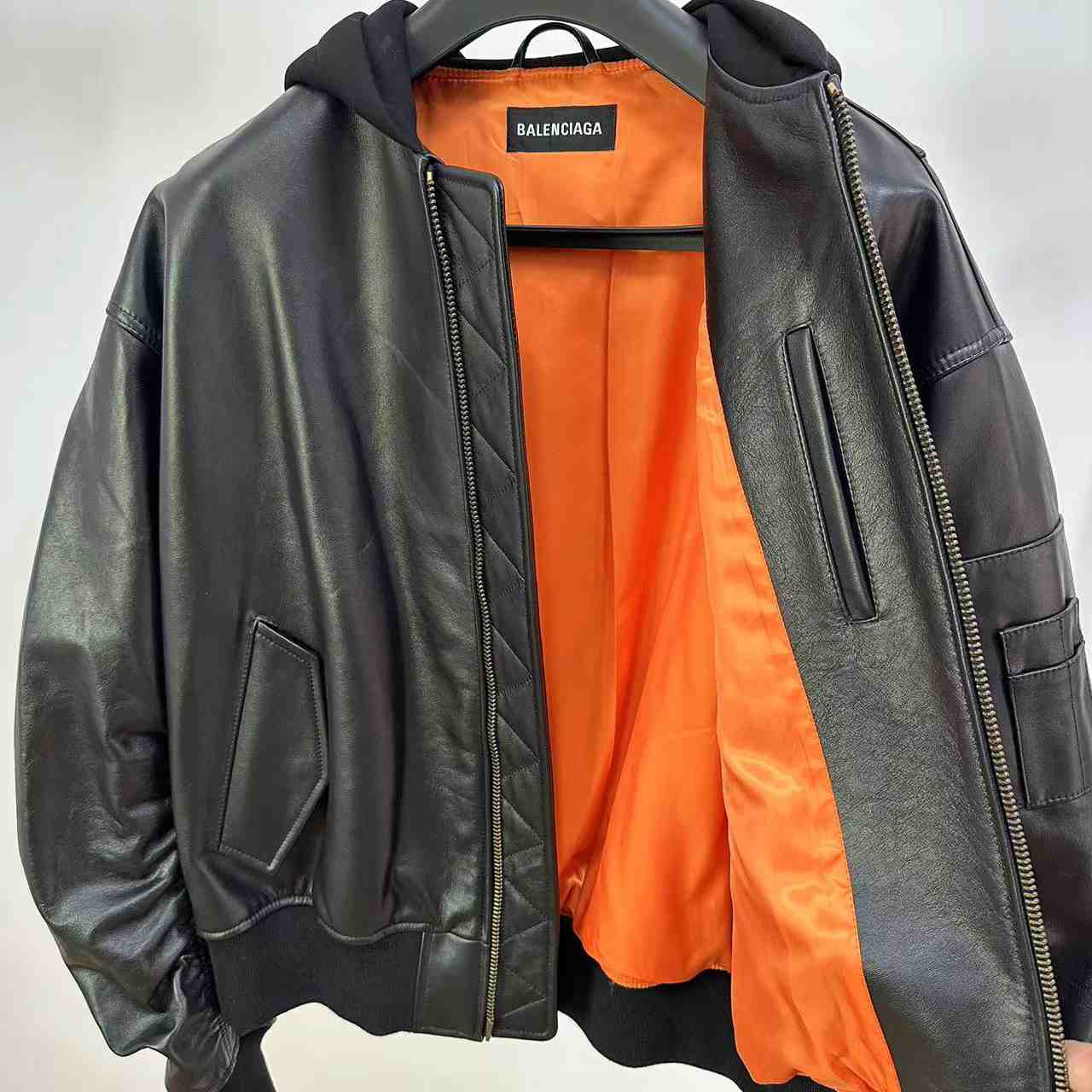 Balenciaga Leather Bomber Jacket - DopestKickz