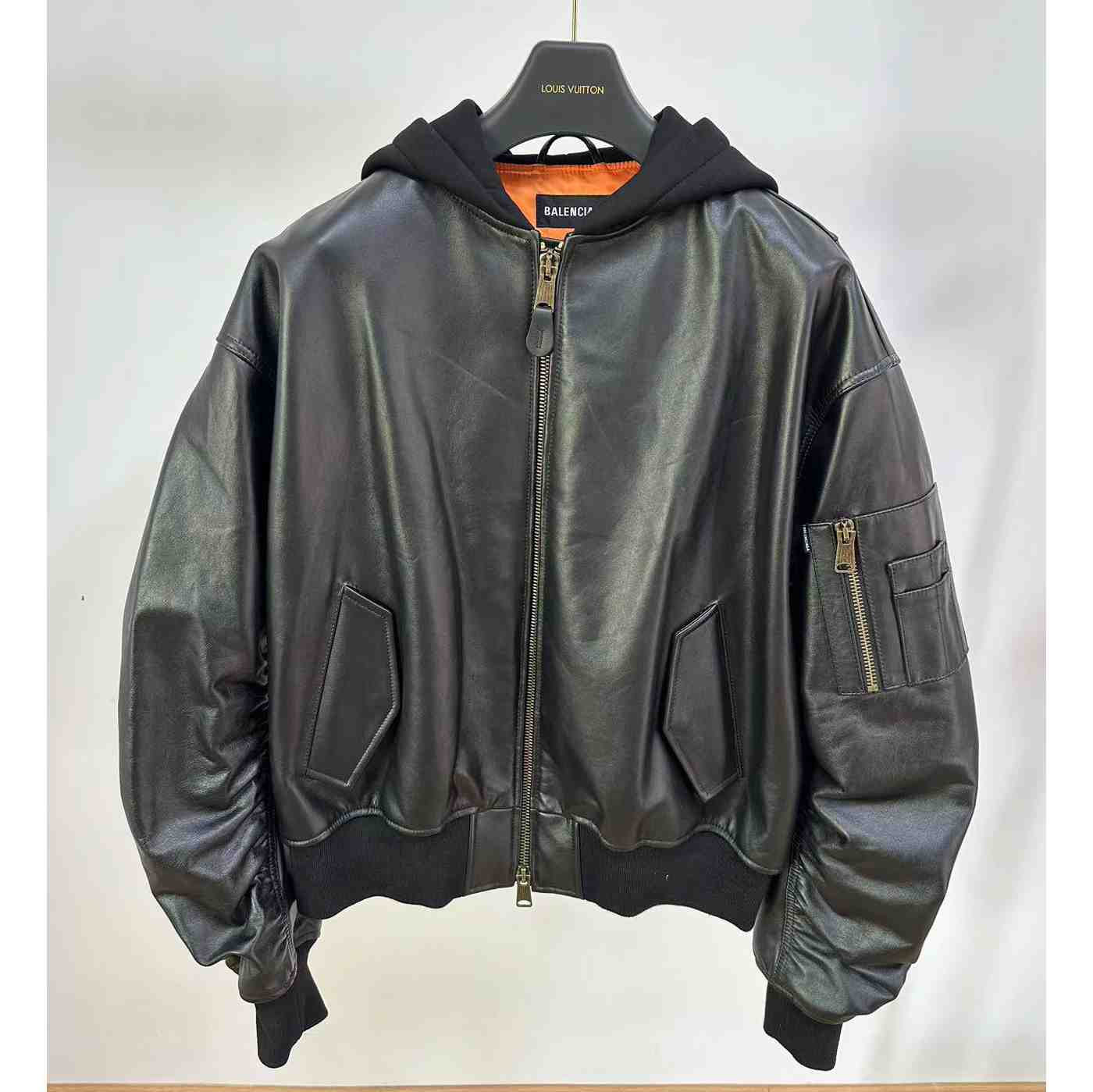 Balenciaga Leather Bomber Jacket - DopestKickz