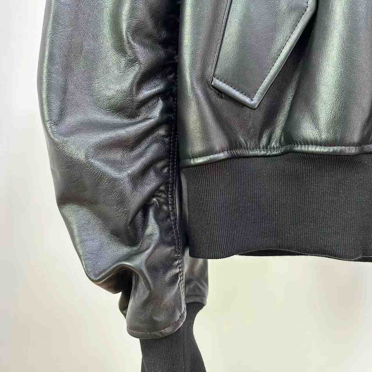 Balenciaga Leather Bomber Jacket - DopestKickz