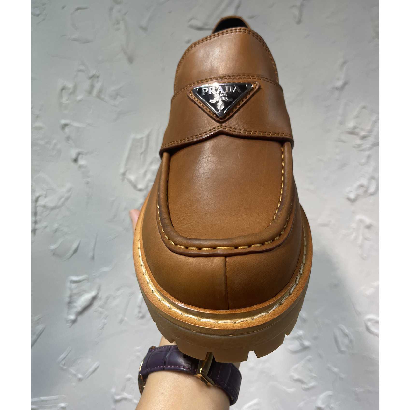 Prada Leather Loafers In Brown - DopestKickz