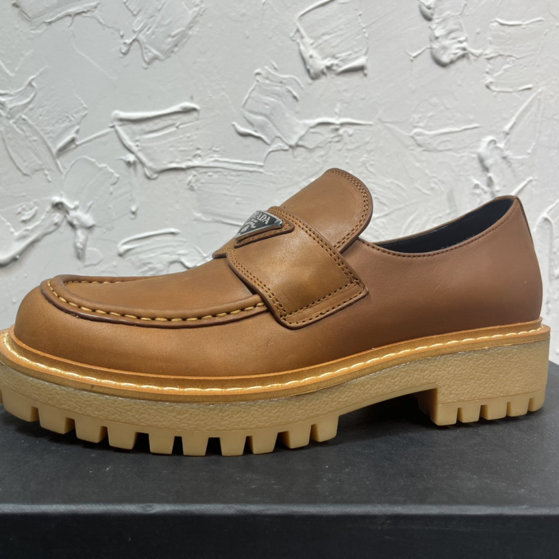 Prada Leather Loafers In Brown - DopestKickz