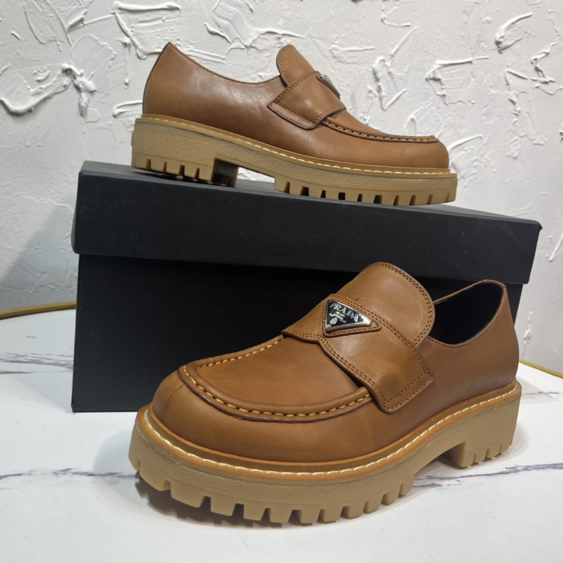 Prada Leather Loafers In Brown - DopestKickz