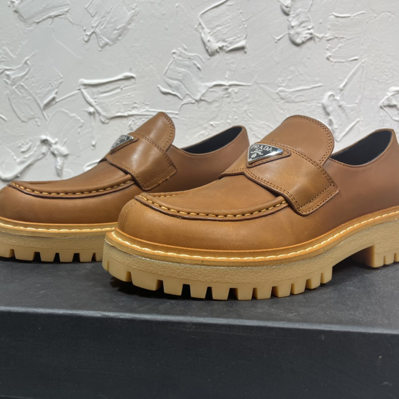 Prada Leather Loafers In Brown - DopestKickz