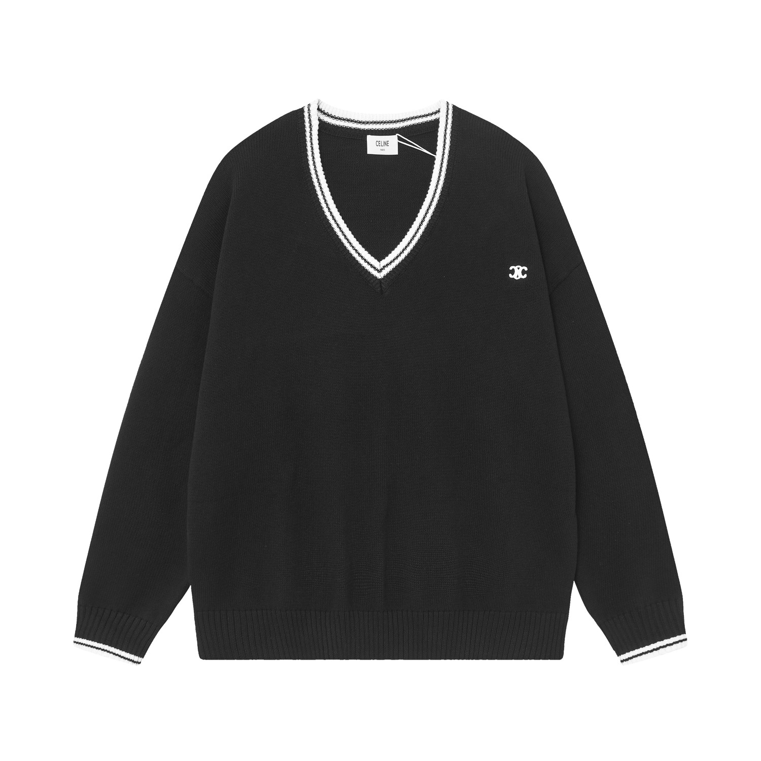Celine Triomphe V-Neck Sweater 'Black' - DopestKickz