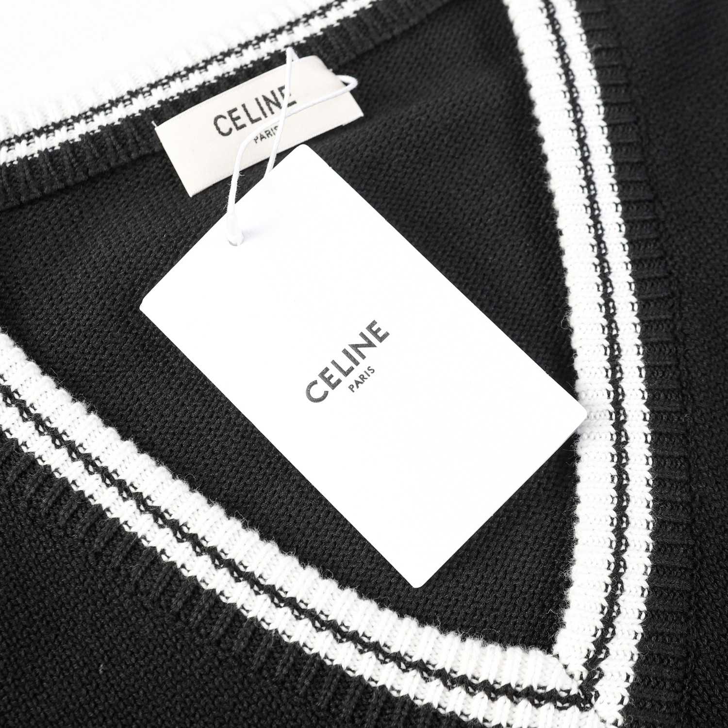Celine Triomphe V-Neck Sweater 'Black' - DopestKickz