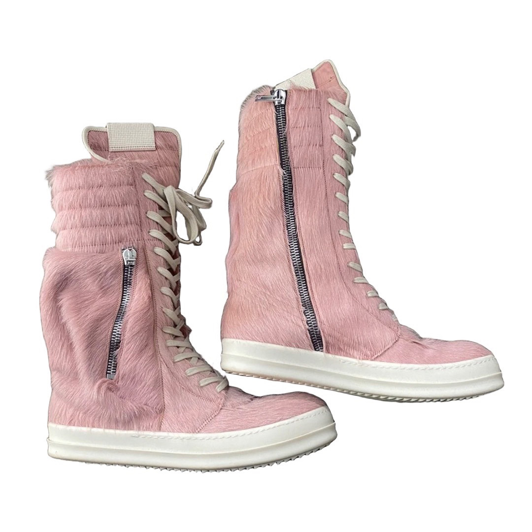 Rick Owens Dirty Pink Pony Hair Cargobasket - DopestKickz