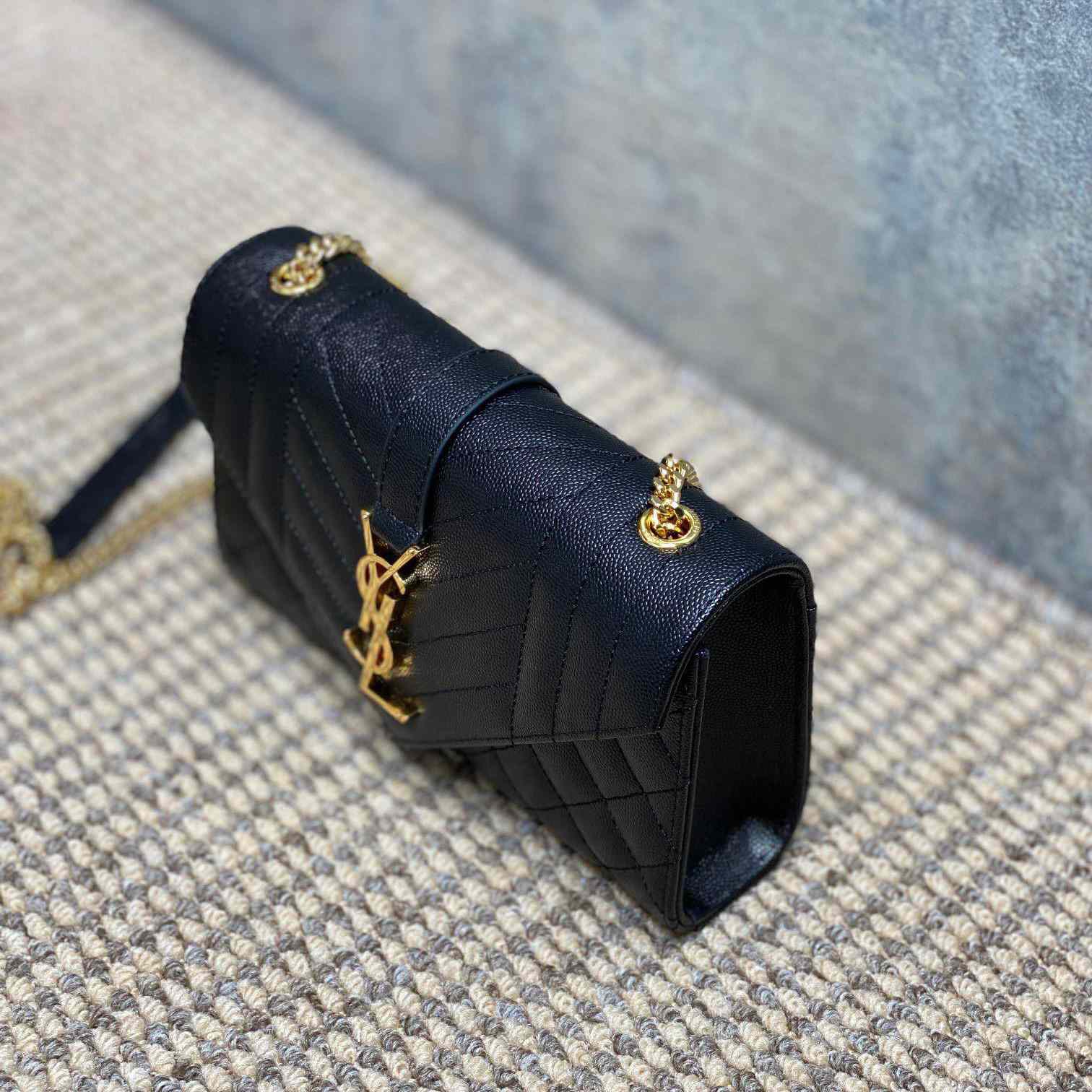 Saint Laurent Envelope Small In Quilted Grain De Poudre Embossed Leather - DopestKickz