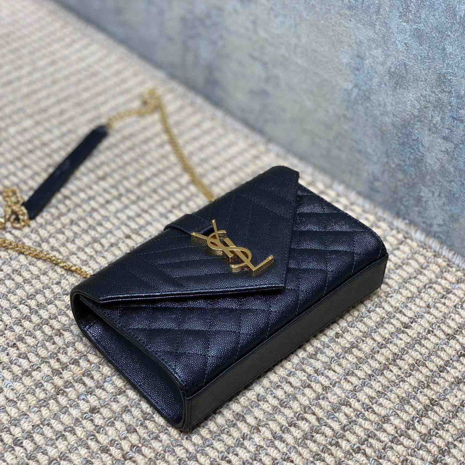Saint Laurent Envelope Small In Quilted Grain De Poudre Embossed Leather - DopestKickz