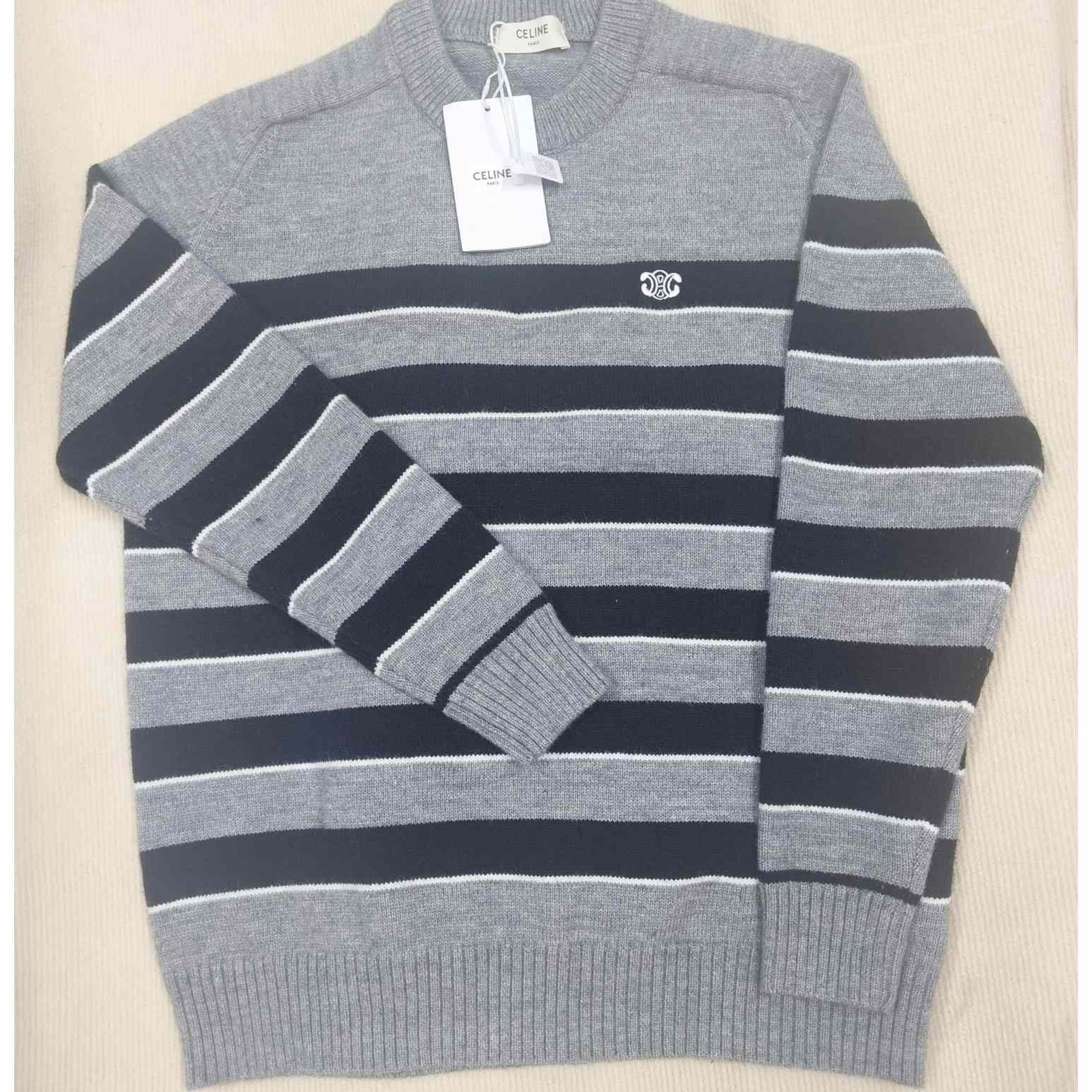 Celine Striped Triomphe Crew Neck Sweater In Wool - DopestKickz