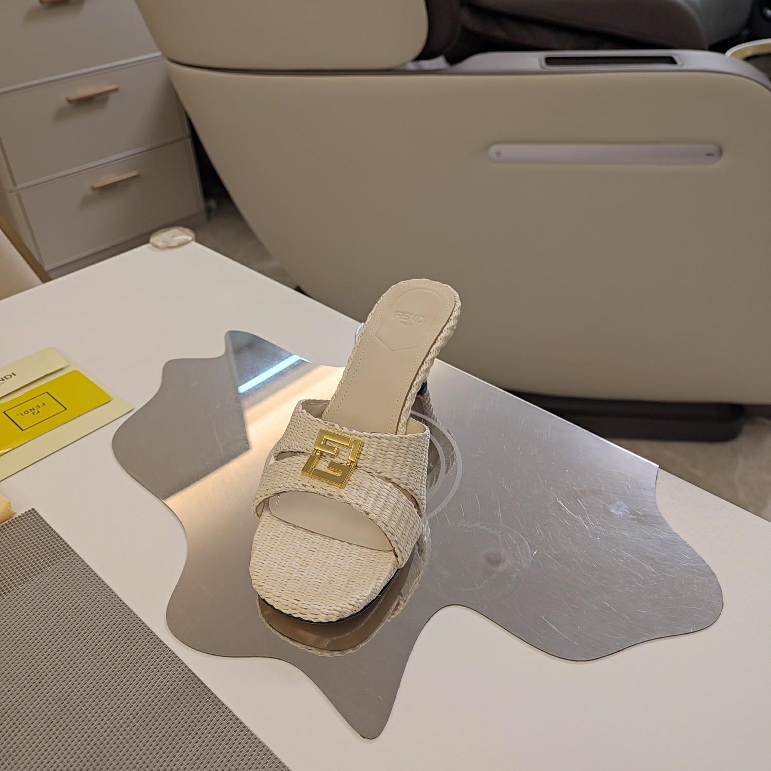 Fendi FFold Beige Cotton Fibre Medium-heel Sandals - DopestKickz