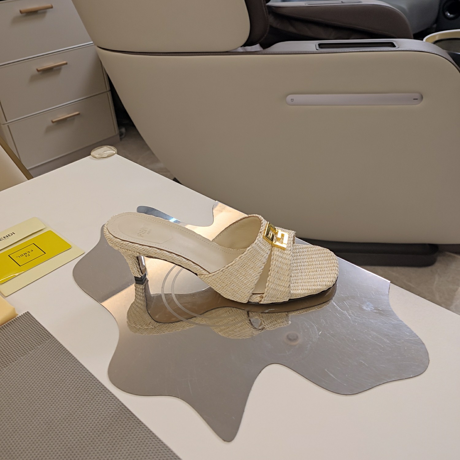 Fendi FFold Beige Cotton Fibre Medium-heel Sandals - DopestKickz