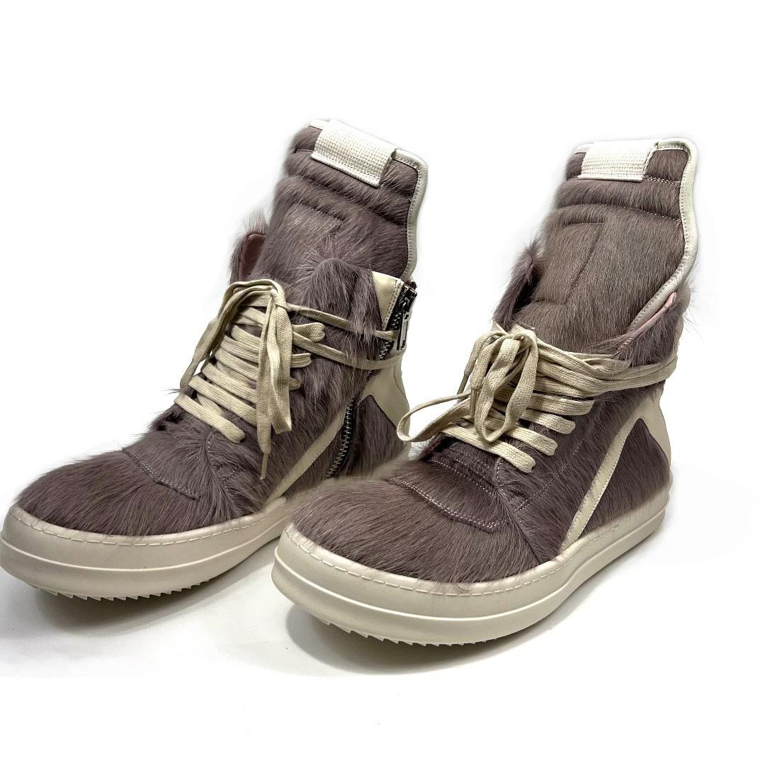 Rick Owens Geobasket Cow Fur Pale Pink Boots - DopestKickz