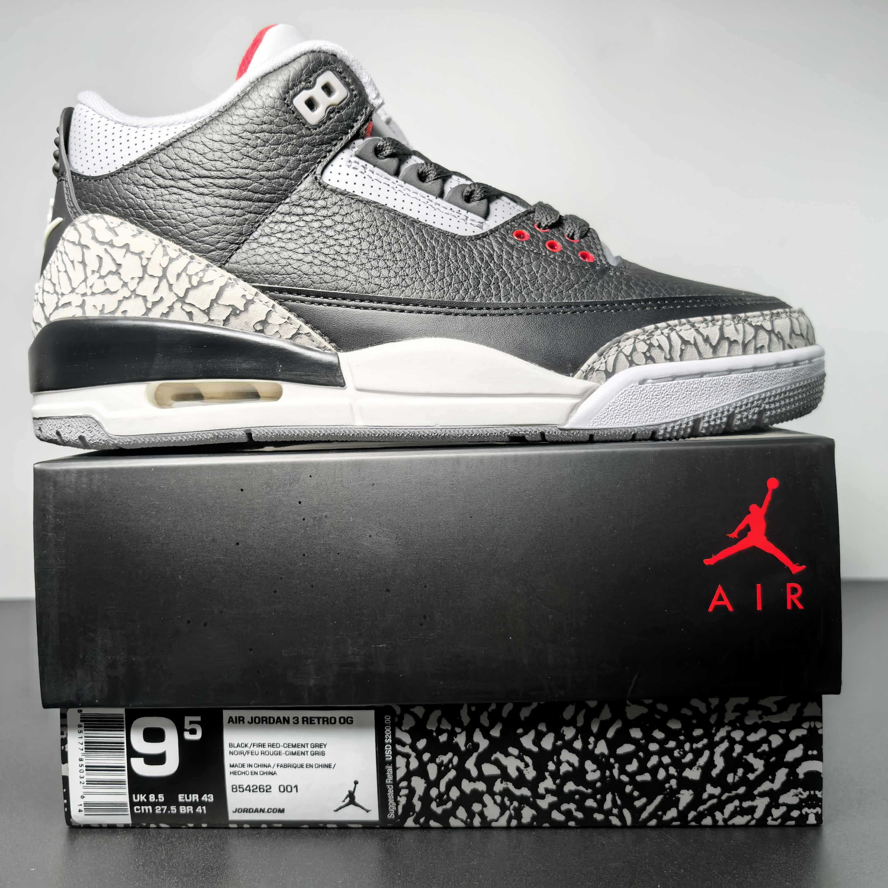 Air Jordan 3 OG “Black Cement Basketball Shoes     854262-001  - DopestKickz